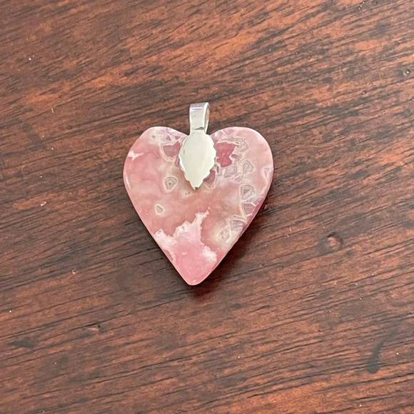 Rhodochrosite heart & 925 S-plated pendant & chain - Picture 8 of 9